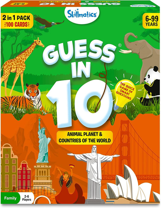 Guess in 10 Animals & Countries Combo, Perfect for Boys, Girls, Kids & Families Who Love Card Games, Educational Toys, Travel Games, Trivia, Gifts for Ages 6, 7, 8, 9, 10 & Up